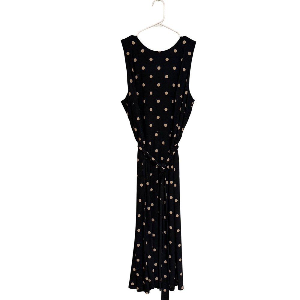 Anne Klein Navy Polka Dot Sleeveless Tie Waist Midi Dress Size 14 Office Event